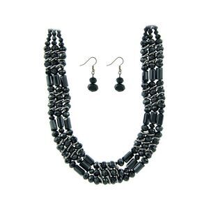 The Skyline Collection Black Crystal Layered Beaded Necklace and Earring Set